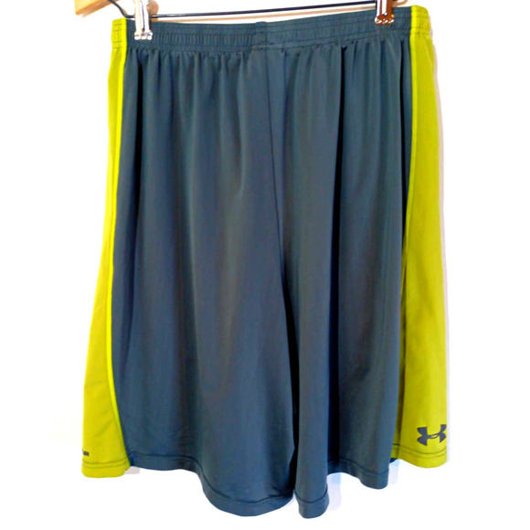 Under Armour Men Sz M Athletic Sport Workout Basketball Shorts Grey Green - Picture 1 of 5
